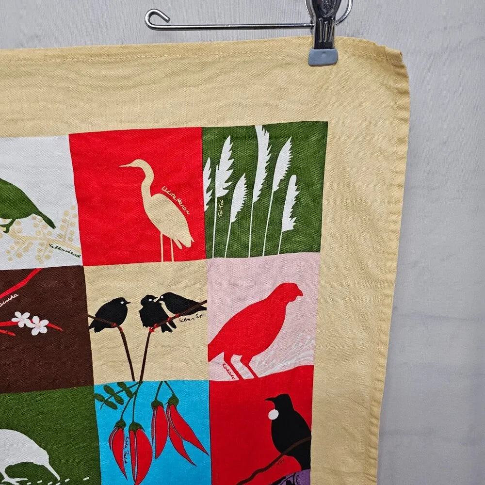 Derek Birds Of New Zealand Tea Towel Kiwiana Yellow Red
